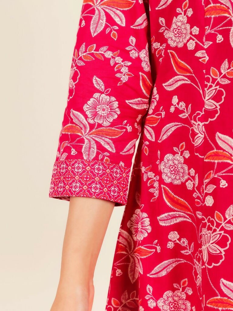 Aramya High Low Soft Cotton Floral Print Women's Kurta - Red | Grocsy
