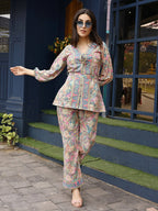 Pink Rayon Paisley & Floral Printed Top with Matching Bottom - Eesha | Grocsy