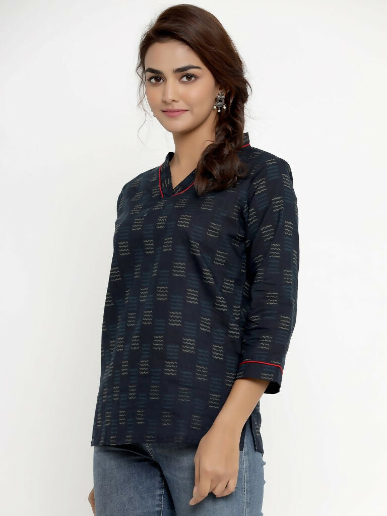 Miravan Women's Blue Printed Indigo Kurti | Grocsy