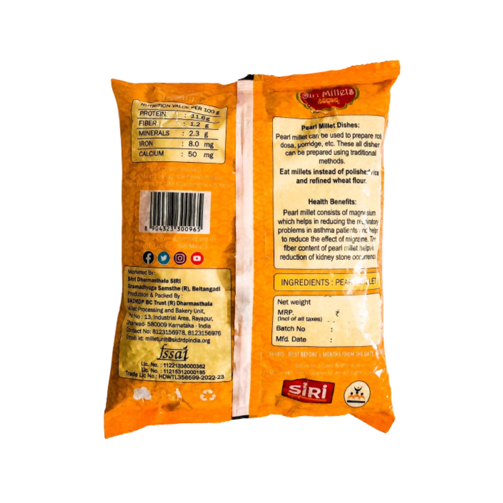 Siri Millets Organic Pearl Millet - Unpolished and Processed Grains (Sajje) | Grocsy