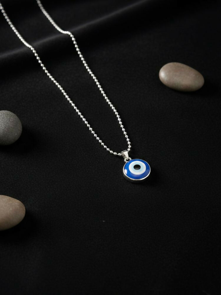 NVR Silver Plated Evil Eye Pendant with Chain for Men & Women | Grocsy