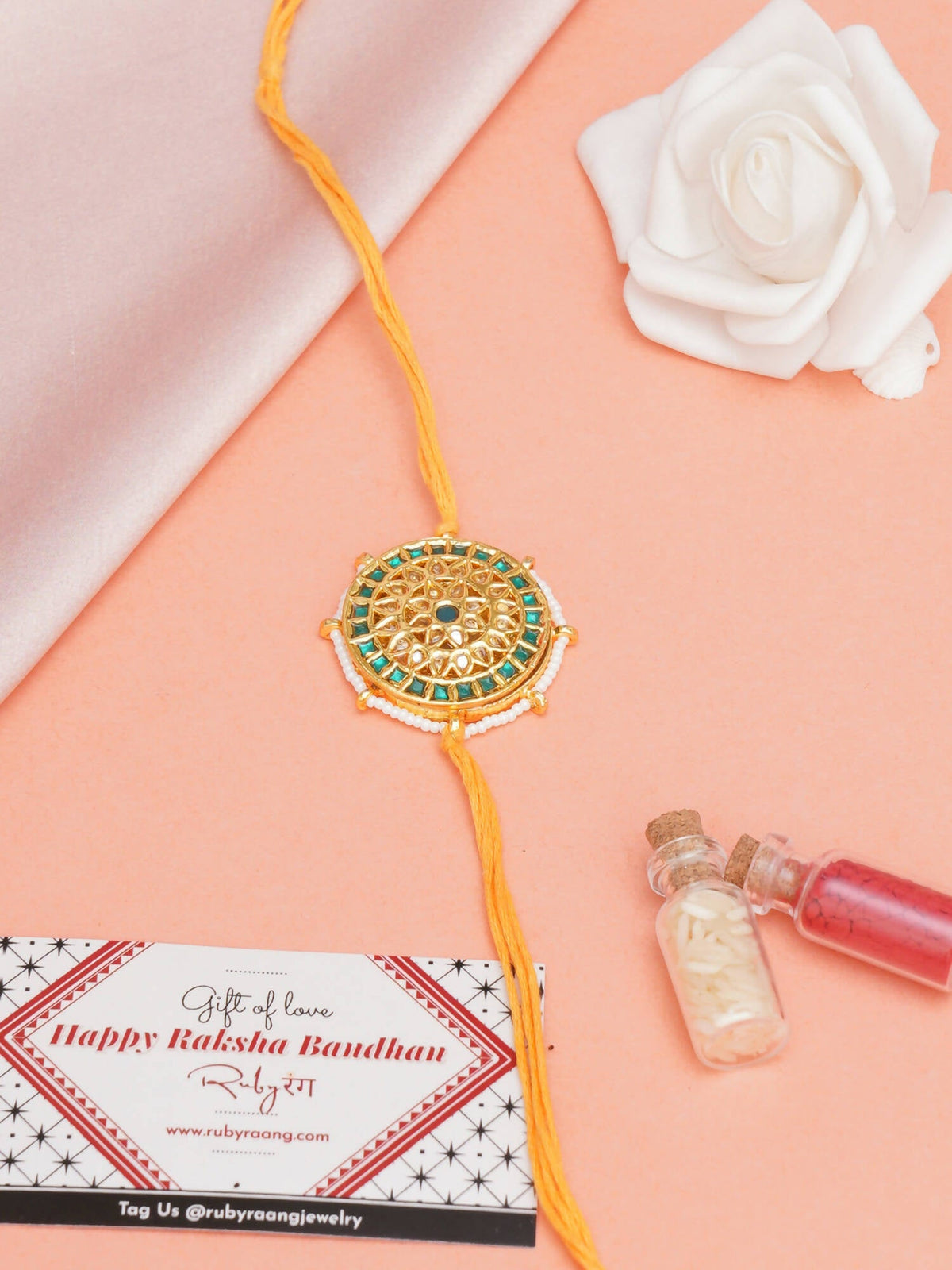 Designer kundan Rakhi - Ruby Raang | Grocsy