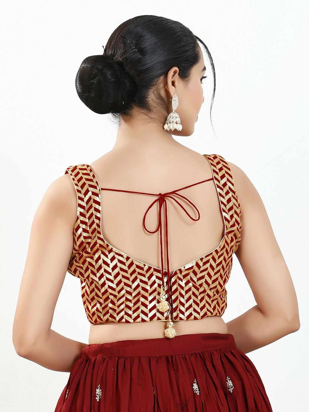 Joban Fashion Maroon Silk Padded Blouse With Sweetheart Neck Sleeveless | Grocsy