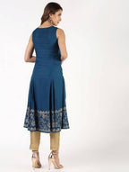 Aniyah Rayon Block Print Flared Blue Kurta (AN-149K) | Grocsy