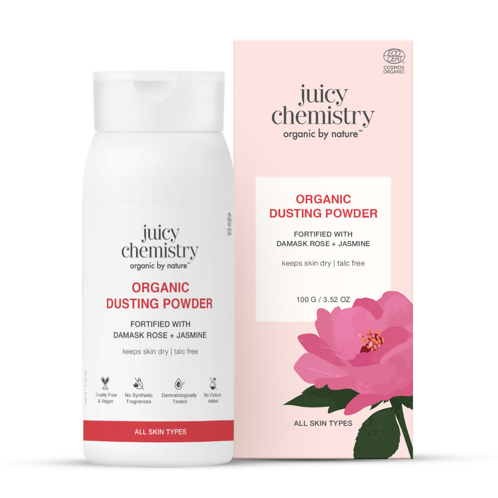 Juicy Chemistry Organic Dusting Powder Fortified With Damask Rose & Jasmine | Grocsy
