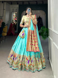 Vastranavya Traditional Jacquard Silk Paithani Lehenga Choli - Sky Blue | Grocsy