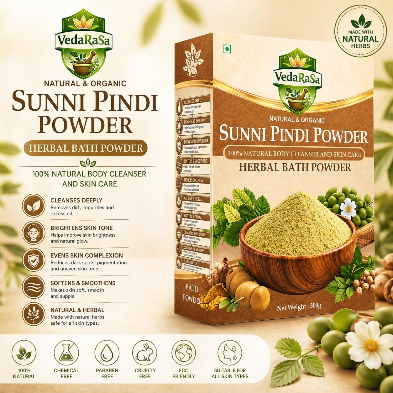 VedaRasa Sunni Pindi Herbal Bath Powder | Grocsy