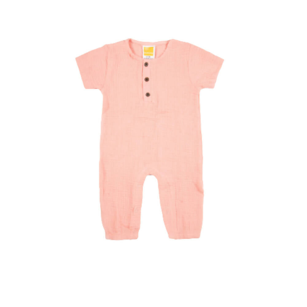 Sunshine Baby Cute Organic Muslin Cotton Babies Full Length Romper With Sleeve - Pink | Grocsy