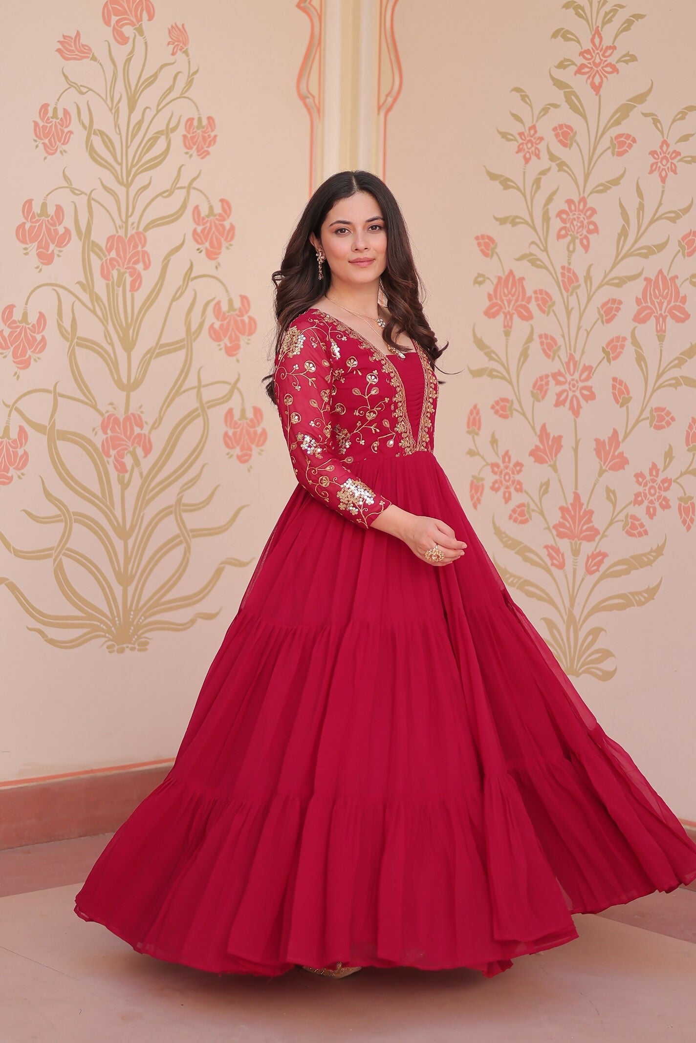 Joban Fashion Pink Georgette Sequence Embroidery Work Dress | Grocsy