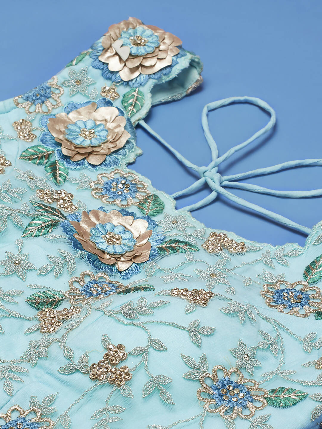 House of Panchhi Turquoise Blue Net Sequinse Work Lehenga & Blouse, Dupatta | Grocsy
