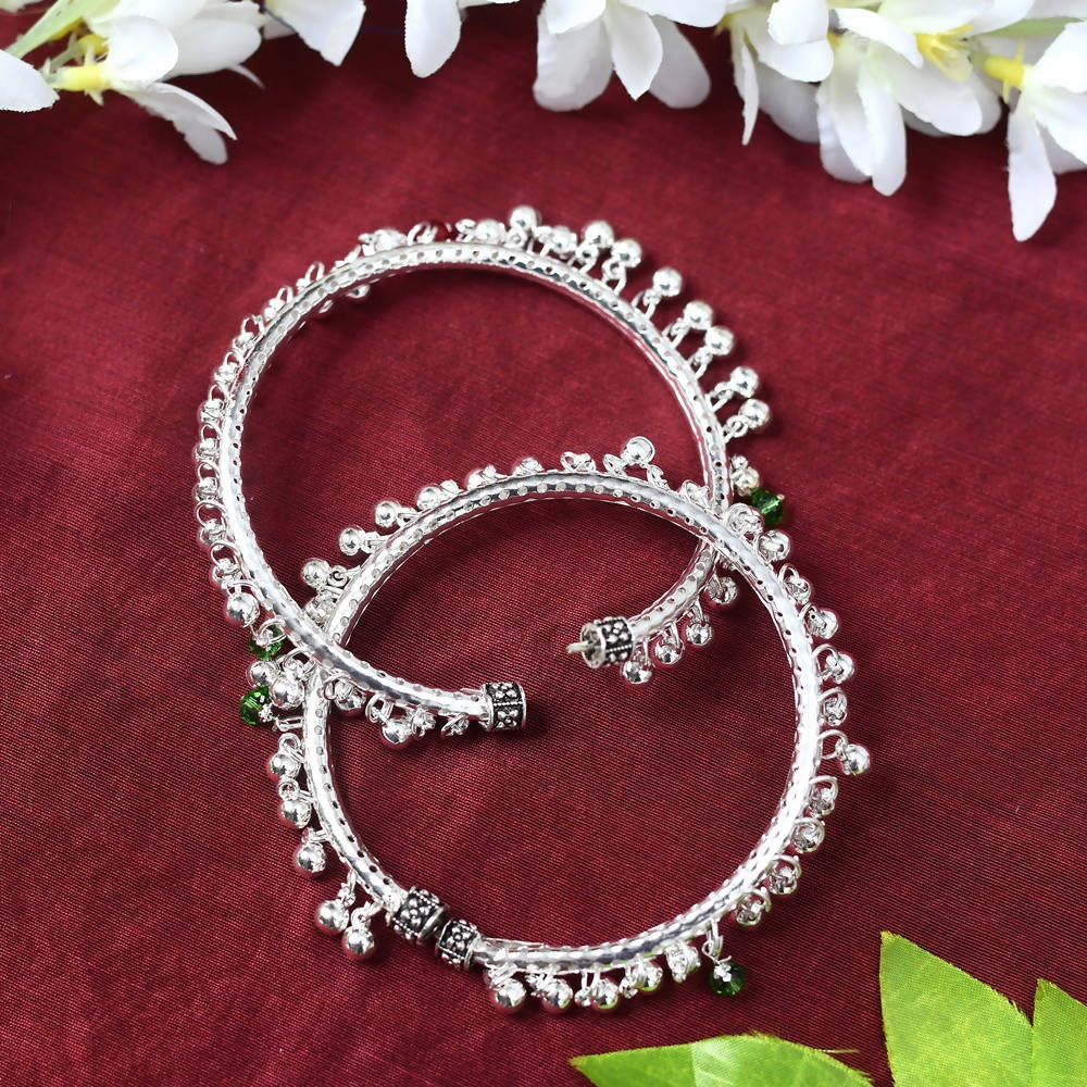 Mominos Fashion Kamal Johar Oxidised Silver Anklets With Muvvas | Grocsy