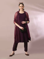 Myshka Women's Magenta Embroidered Cotton Straight Party Kurta Set With Dupatta | Grocsy