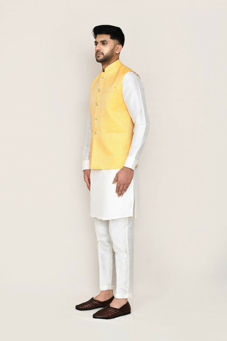 Joban Fashion White Colored Art Silk Fabric Kurta, Jacket With Straight Fit Pant | Grocsy