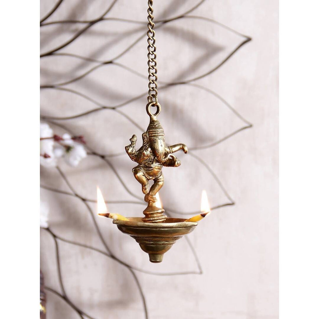 eCraftIndia Brown Dancing Ganesha Brass Hanging Diya | Grocsy