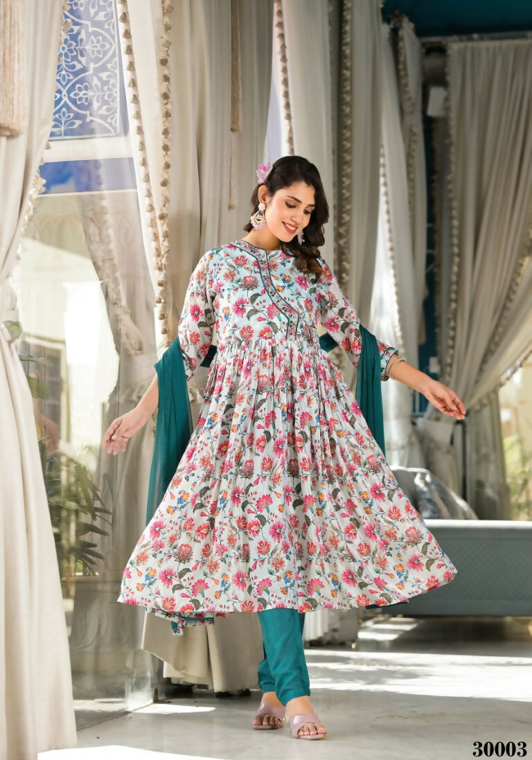 Designer Stylish Mid Night Blue Rubi Silk Stitched Suit With Dupatta - Kiyara | Grocsy