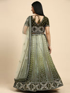 Green Fancy Net Sequence Embroidered Lehenga Choli with Dupatta - Dhara | Grocsy
