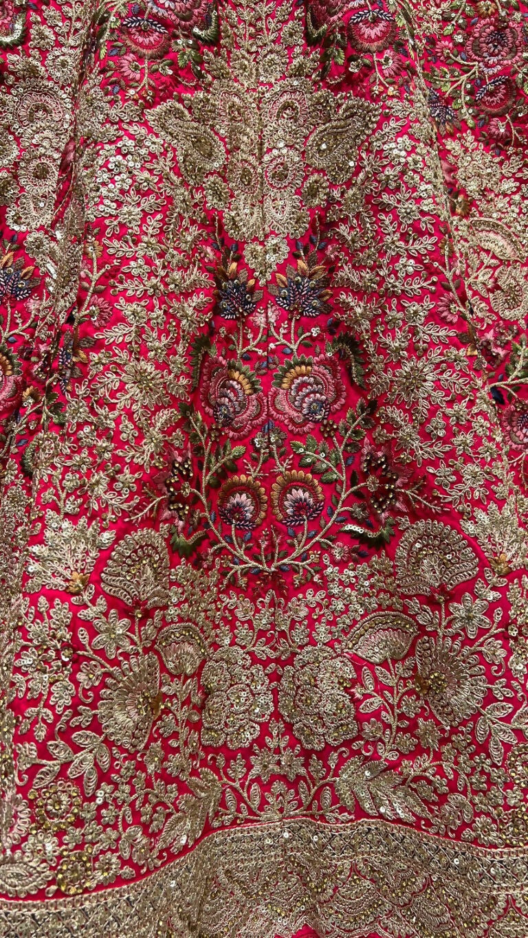 Jyoti Fashion Women's Rani Pink Silk Fancy Dori & Sequins Multi Thread Embroidered with Diamond Work Wedding Lehenga Choli | Grocsy