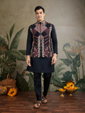 Vastranavya Black Exclusive Festival Viscose Silk Thread & Swarovski Embroidered Work Mens Wear Kurta & Koti | Grocsy