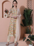 Jyoti Fashion Women's Multicolor Cotton Floral Digital Printed Kurta with Trouser & Dupatta | Grocsy