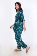 Breathables Green Polka Cotton Kaftan Co-Ord Set | Grocsy