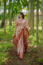 Prime Volt Bridal Kanchipuram Silk Saree with Rich Zari Weaving & Contrast Border-Orange | Grocsy