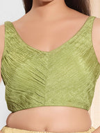 Joban Fashion Mehendi Green Tissue Padded Blouse With Sweetheart Neck Sleeveless | Grocsy