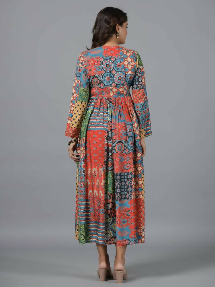Juniper Women Red Muslin Printed Maxi Dress | Grocsy
