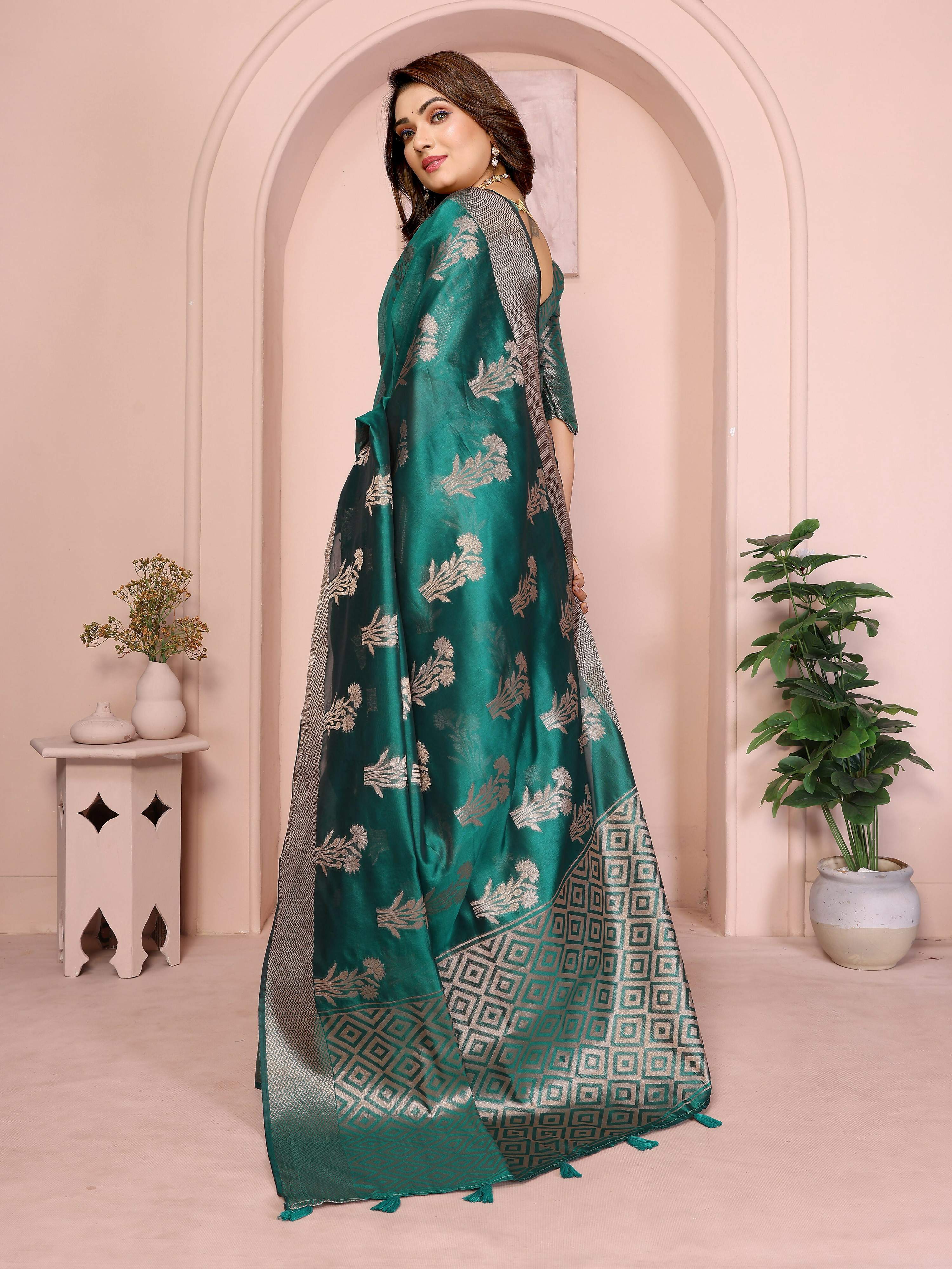 Aastha Fashion Green Soft Organza Silk Weaving Saree | Grocsy