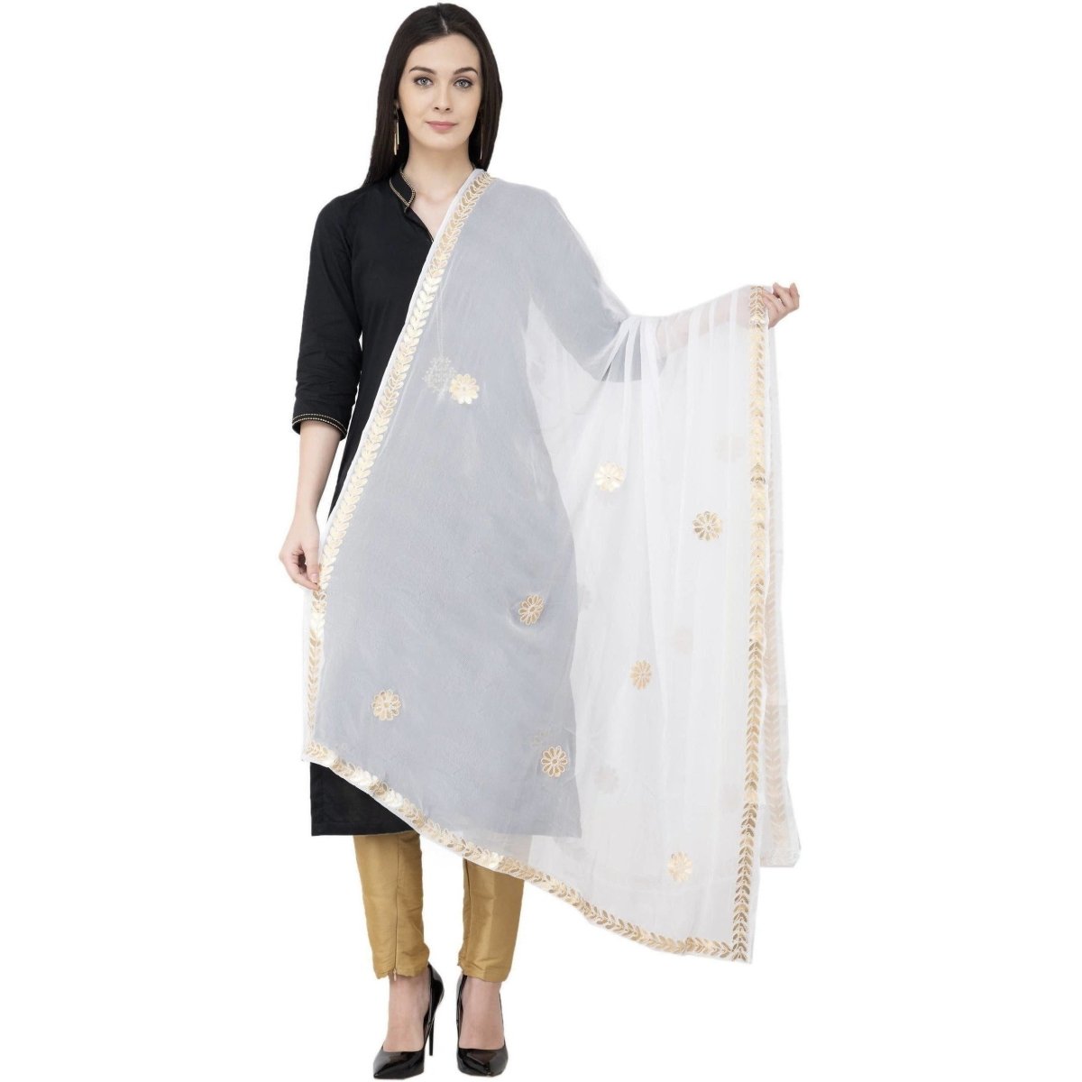 A R Silk Chiffon Gota Patti Fancy Dupatta White Color Dupatta or Chunni | Grocsy