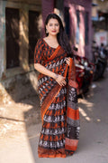 Orange Linen Blend Ethnic Motifs Saree with Unstitched Blouse - A2M | Grocsy