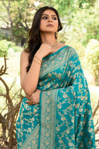 Joban Fashion Green Banarasi Soft Pure Handloom Banarasi Silk Saree | Grocsy