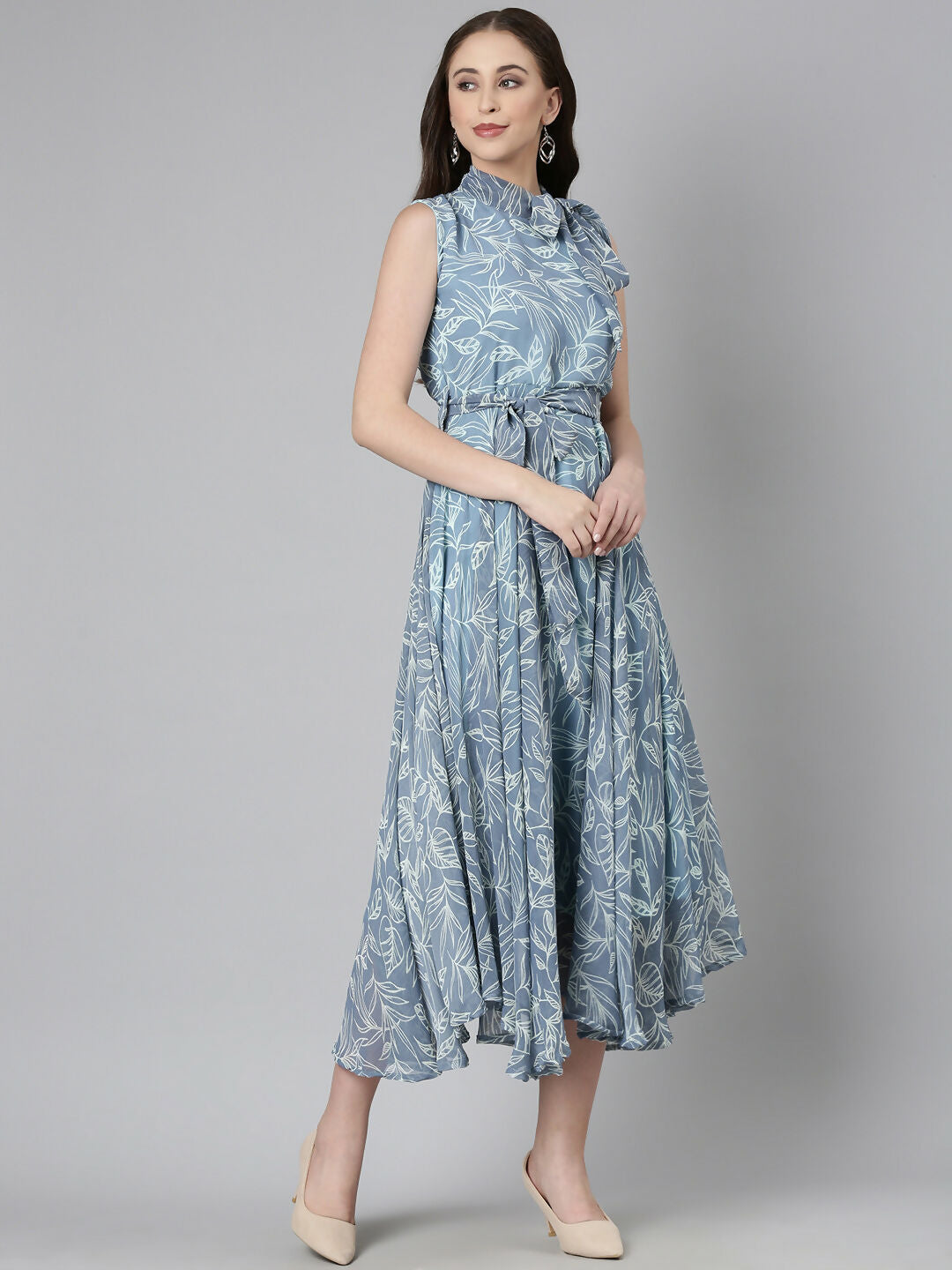 Souchii Grey Floral Chiffon Maxi Dress | Grocsy