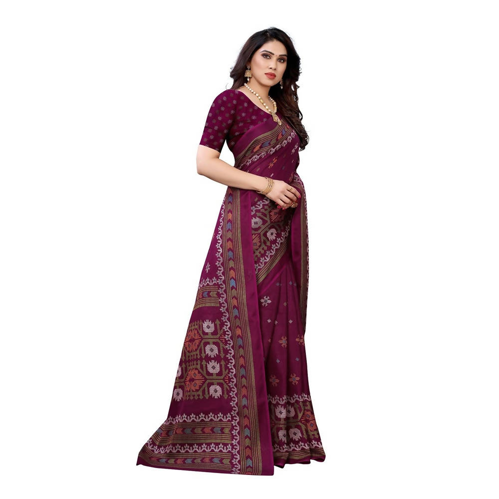 Vamika Printed Jute Silk Purple Saree (Namita Purple) | Grocsy