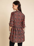 Black Poly Rayon Digital Printed A-line Top - Tarini | Grocsy