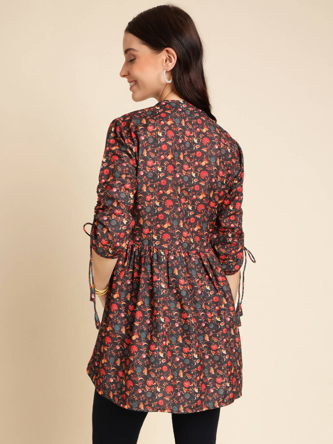 Black Poly Rayon Digital Printed A-line Top - Tarini | Grocsy