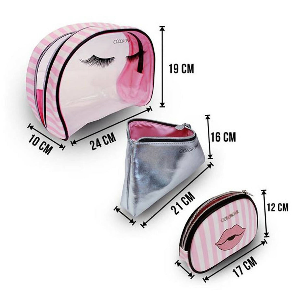 Colorbar Pouch Lips & Lashes Bag In Bag (Set Of Three) - White + Blush Pink | Grocsy