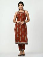 Myshka Women's Rust Printed Kurta With Trouser | Grocsy