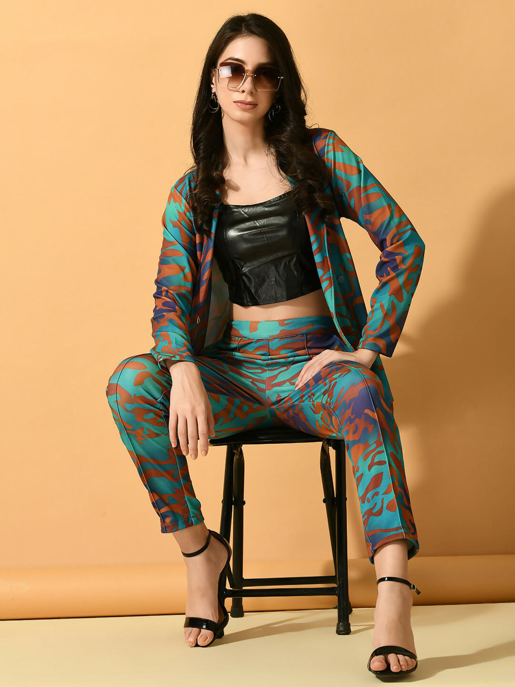 Myshka Women's Multi Printed Coat With Trousers | Grocsy