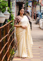 Cream Poly Silk Ethnic Motifs Saree with Unstitched Blouse - A2M | Grocsy