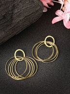 NVR Women Golden Linked Round Circle Attached Drop Earrings | Grocsy