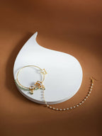 Gold-Polished White Green Kundan-Studded Pearl Beaded Nosepin - Ruby Raang | Grocsy