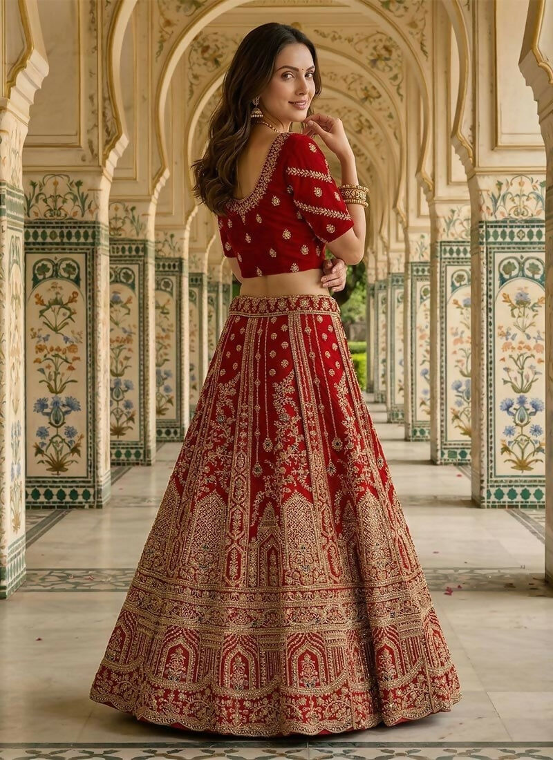 Lehenga Mart Red Heavy Silk With Fusing Designer Bollywood Style Wedding Wear Lehenga Choli | Grocsy