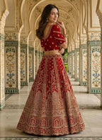 Lehenga Mart Red Heavy Silk With Fusing Designer Bollywood Style Wedding Wear Lehenga Choli | Grocsy