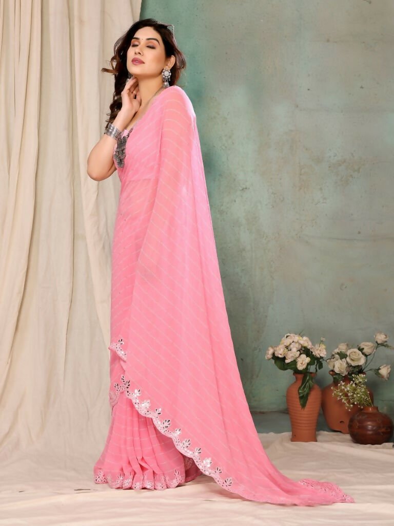 Aafreen Partywear Designer Pink Georgette Fancy Saree | Grocsy