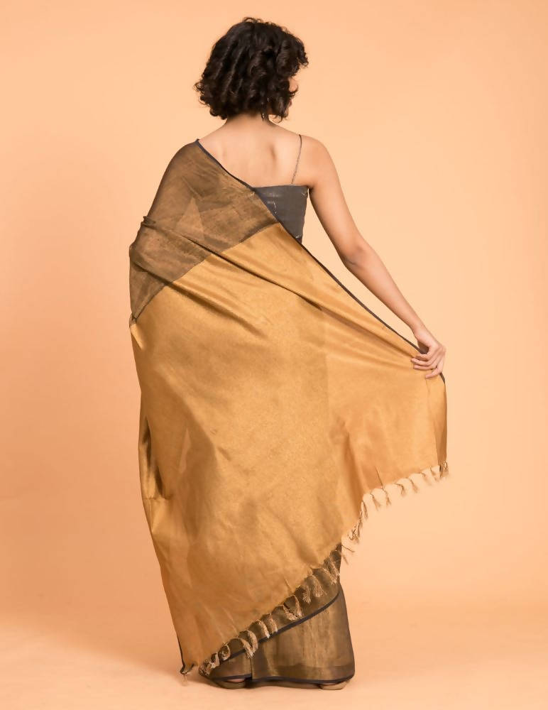 Suta Black Gold Woven Design Zari Pure Linen Saree | Grocsy