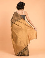 Suta Black Gold Woven Design Zari Pure Linen Saree | Grocsy
