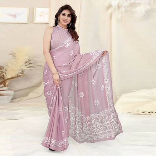Women's Partywear Designer Pink Chinon Shiffon Fancy Saree - Dyuti | Grocsy