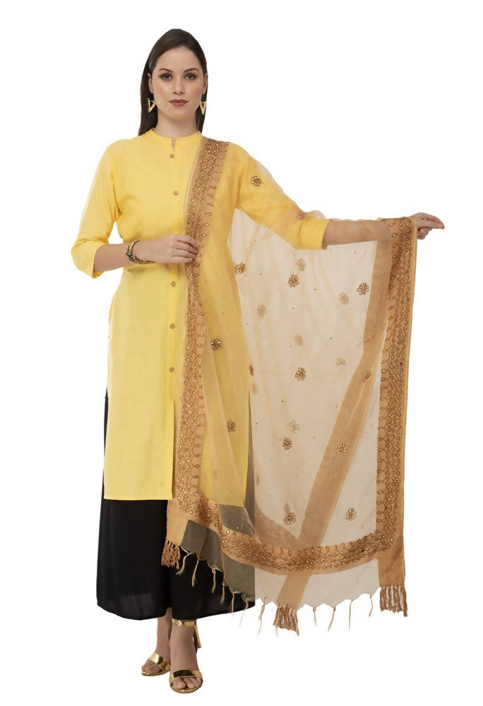 Mominos Fashion Golden Orgenza Nug Embroidery Dupatta | Grocsy