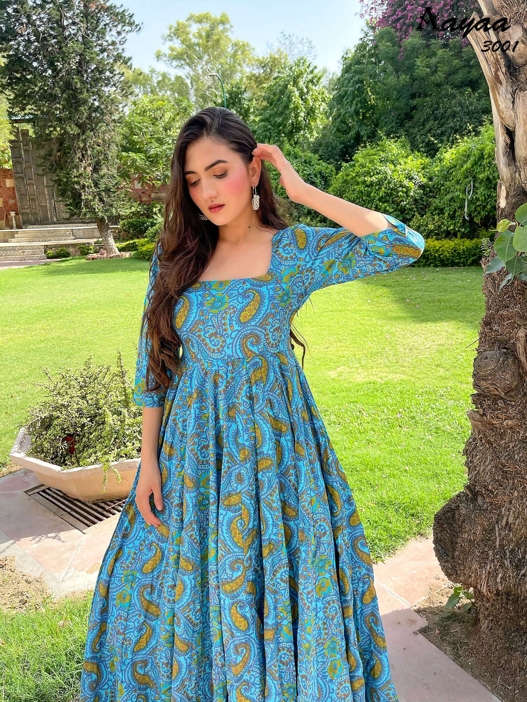 Aayaa Pure Ab Cotton Gown With Heavy Digital Print - Multi Color | Grocsy