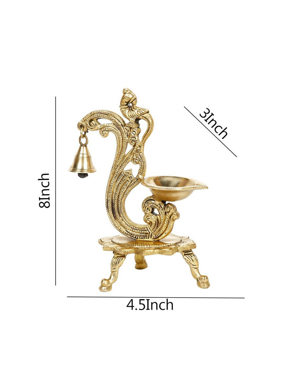CraftVatika Gold-Toned Brass Handmade Decorative Peacock Design Diya with Bell & Stand | Grocsy
